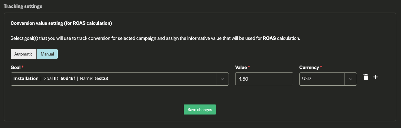 Manual conversion value setting