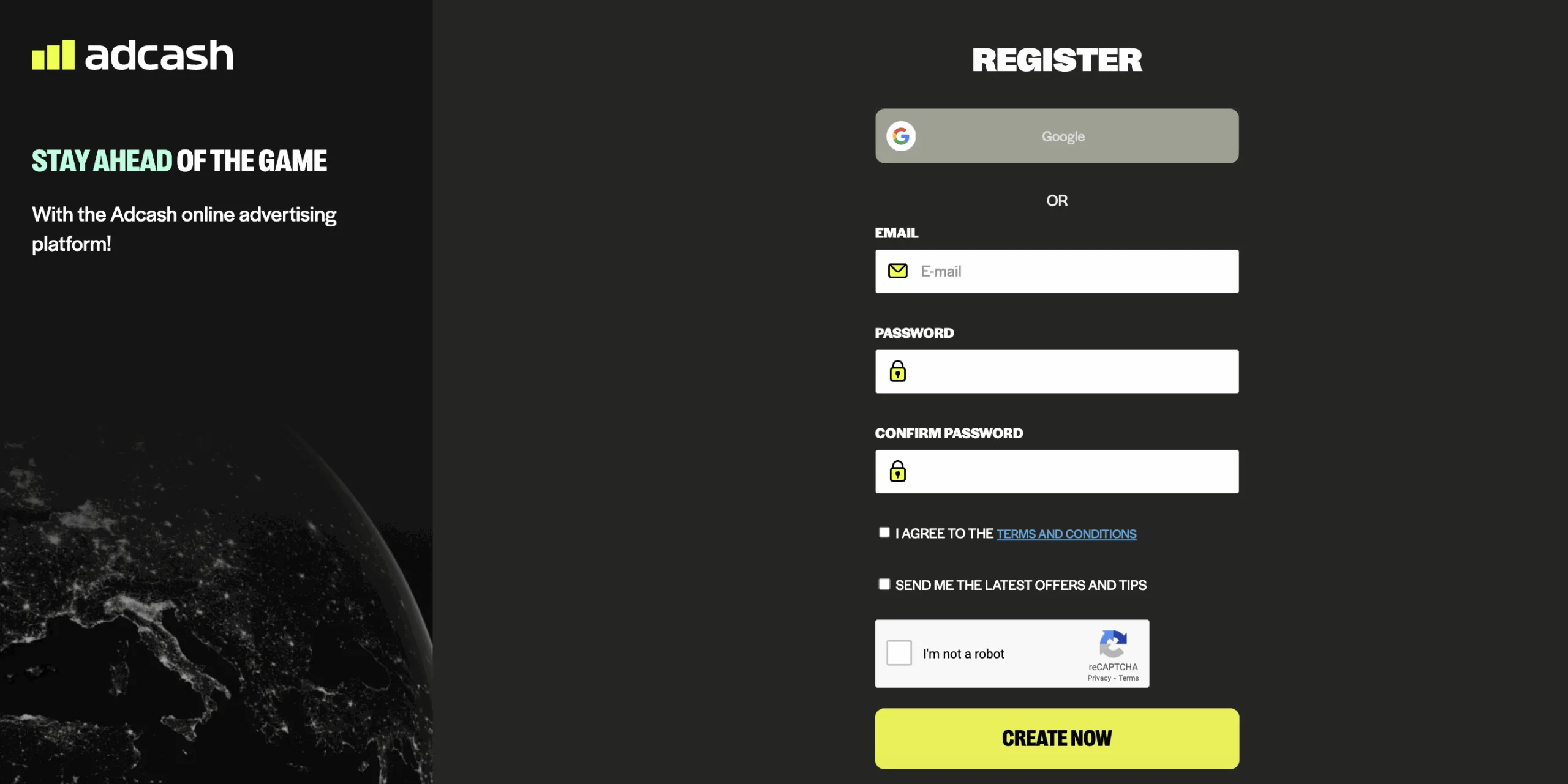 Register as a publisher with Adcash