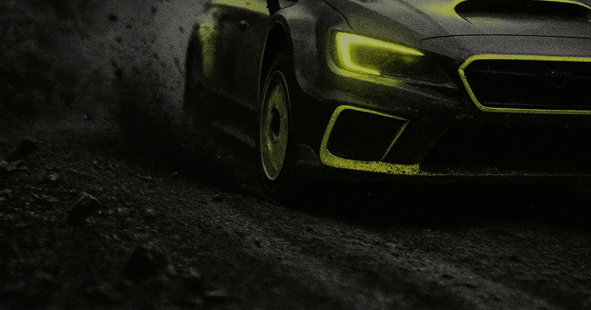 Black and yellow background image of a rally car
